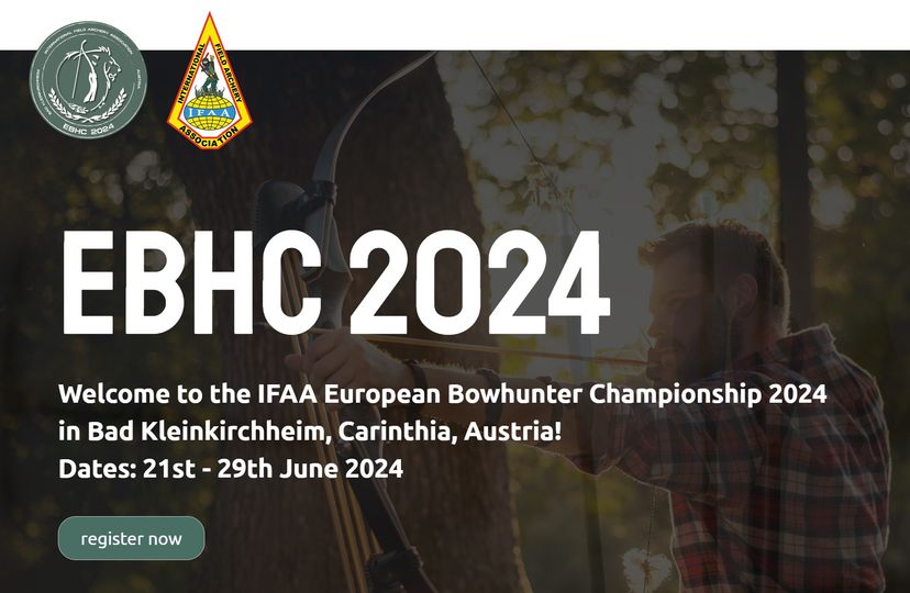 Kan een afbeelding zijn van 1 persoon, neushoorn en de tekst 'EBHC 2024 eBHC 2024 Welcome to the IFAA European Bowhunter Championship 2024 in Bad Kleinkirchheim, Carinthia, Austria! Dates: 21st 29th June 2024 register now'