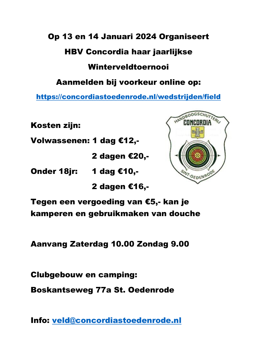 Uitnodiging HBV Concordia Winterveld 2024